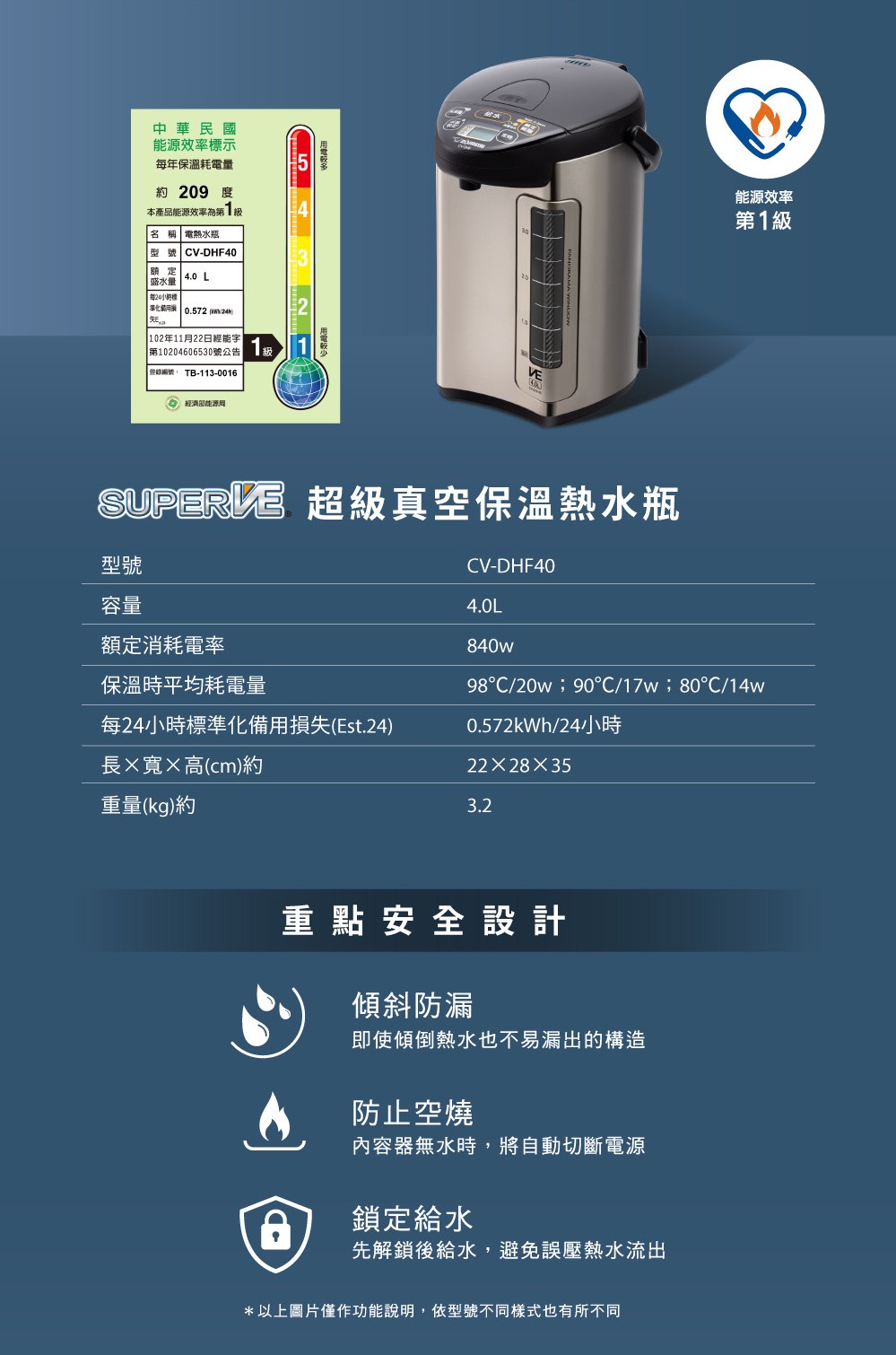ZOJIRUSHI 象印4公升SuperVE真空省電微電腦電動熱水瓶(CV-DHF40)